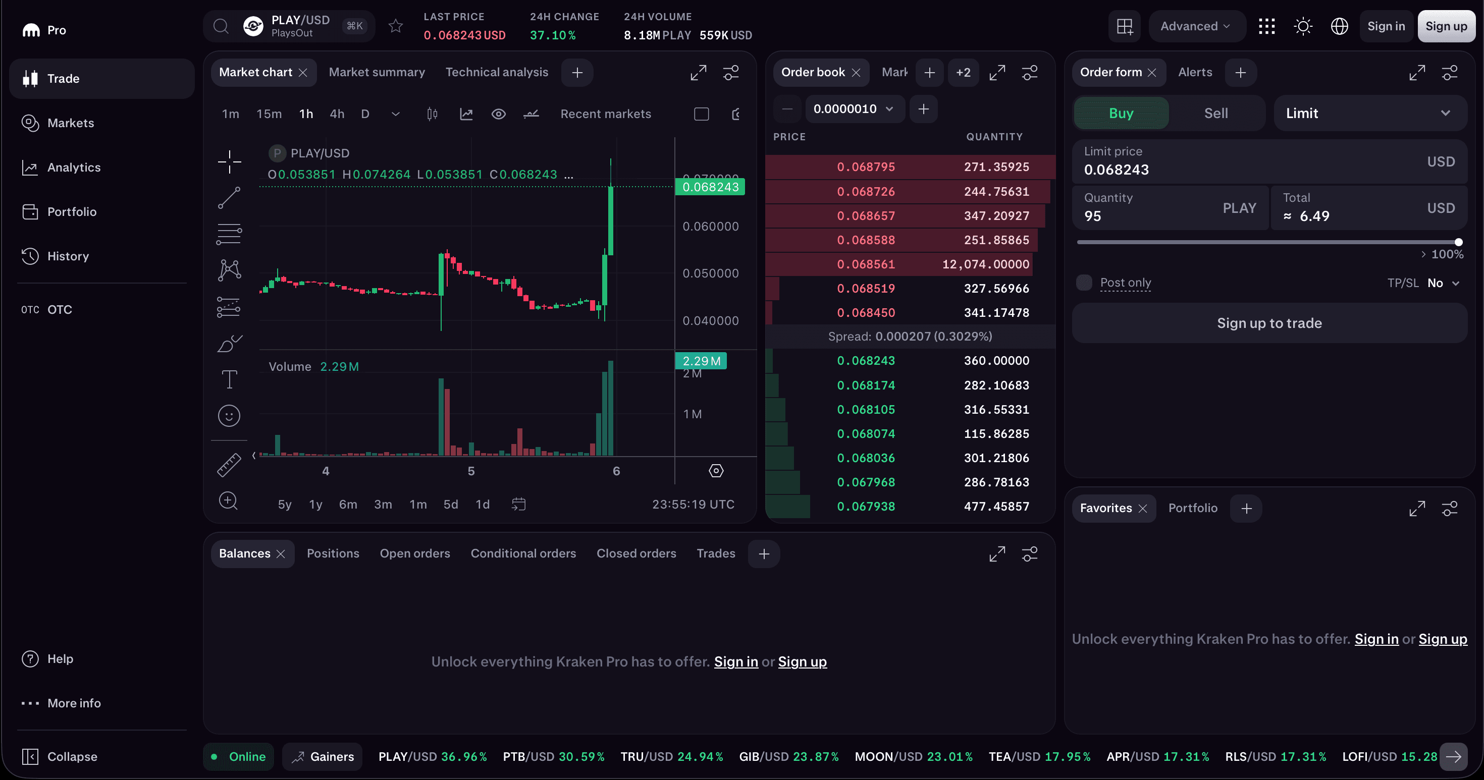 Step 2: Buy Spot (Long) - Kraken spot buy screenshot used for cash and carry example (buy spot first with a limit order).